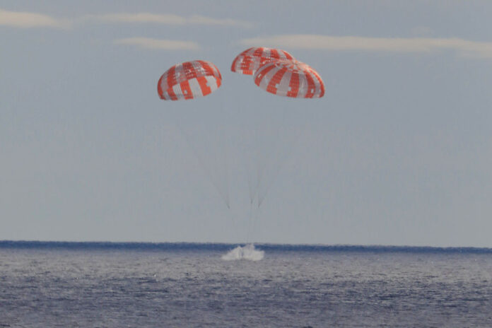 NASA’s Orion spacecraft for the Artemis I mission splashed down in the Pacific Ocean at 9:40am PST on Sunday, December 11th, after a 25.5 day mission to the Moon. (NASA)