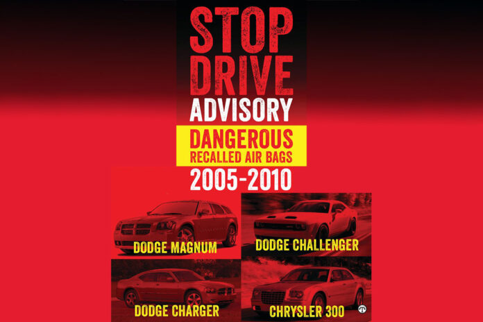 Stop Drive Advisory - Dangerous Recalled Airbags 2005-2010