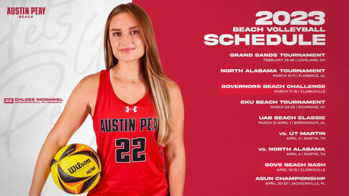 Austin Peay State University Beach Volleyball announces 2023 Schedule. (APSU Sports Information)