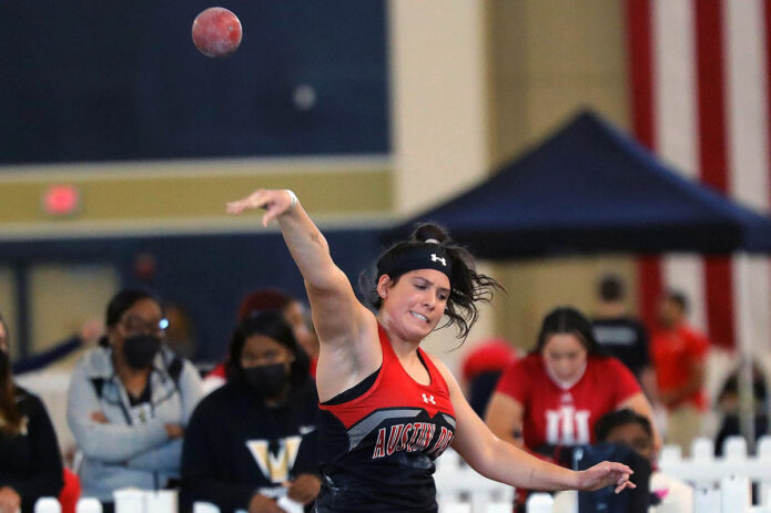 Austin Peay State University Track and Field's  Sabrina Oostburg had a season-best throw of 12.10 meters in the shot put Saturday. (Robert Smith, APSU Sports Information)