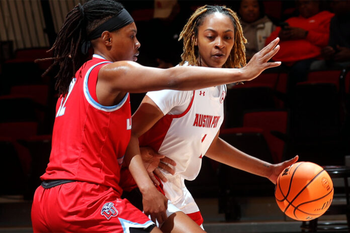 Four reach double-figures as Austin Peay State University Women's Basketball falls late to Liberty at the Dunn Center, 71-66. (APSU Sports Information)