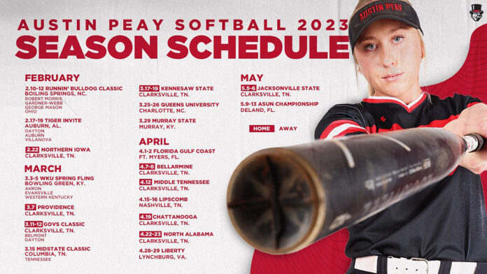 Austin Peay State University announces challenging 2023 softball schedule. (APSU Sports Information)