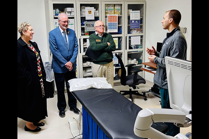 From left, Civilian Aide to the Secretary of the Army, Program Director Angela Ritz, CASA for Tennessee (North) Phil Harpel, and CASA for Tennessee (South) Ralph Schulz, visited the Fort Campbell Intrepid Spirit Center Jan. 9. The center’s medical director, Maj. (Dr.) Nicholas Spinuzza shared how the center’s holistic, patient-centered interdisciplinary model of care is used to treat Traumatic Brain Injury and brain health. (Maria Yager, U.S. Department of Defense)