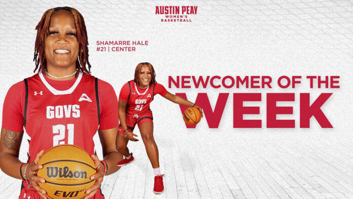 Austin Peay State University Women's Basketball's Shamarre Hale earns ASUN Newcomer of the Week honor. (APSU Sports Information)