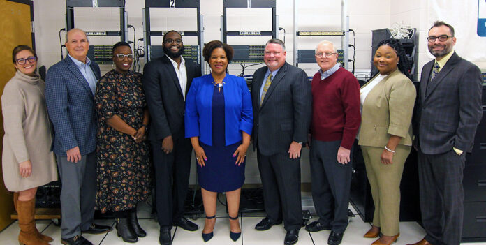 (L to R) Nicole Hubbs, director, Nashville State Welcome Center and Career Services; Rob Tudor, director, Nashville State IT Partnerships; Dr. Jo Williams, dean, Nashville State STEM Division; Nathan Freeman, son of the late Dale Freeman; Dr. Shanna L. Jackson, president, Nashville State; Eric Peters, president, BGSF Professional Division; Ralph Schulz, president and CEO, Nashville Area Chamber of Commerce; Cecily Stone, executive director, Nashville State Foundation; Joseph Johnson, executive director, Nashville State Workforce and Community Development.