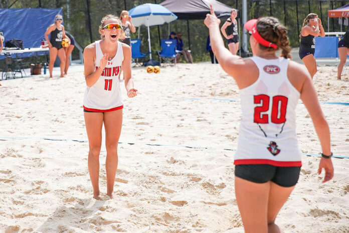 Austin Peay State University Beach Volleyball drops opener to Eastern Kentucky 3-2, rally to down Morehead State in second match 3-2. (Casey Crigger, APSU Sports Information)