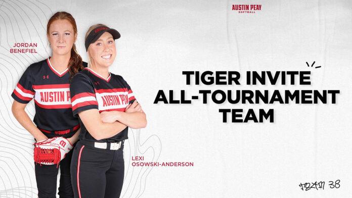 Austin Peay State University Softball's Jordan Benefiel, Lexi Osowski-Anderson named to Tiger Invitational All-Tournament Team. (APSU Sports Information)