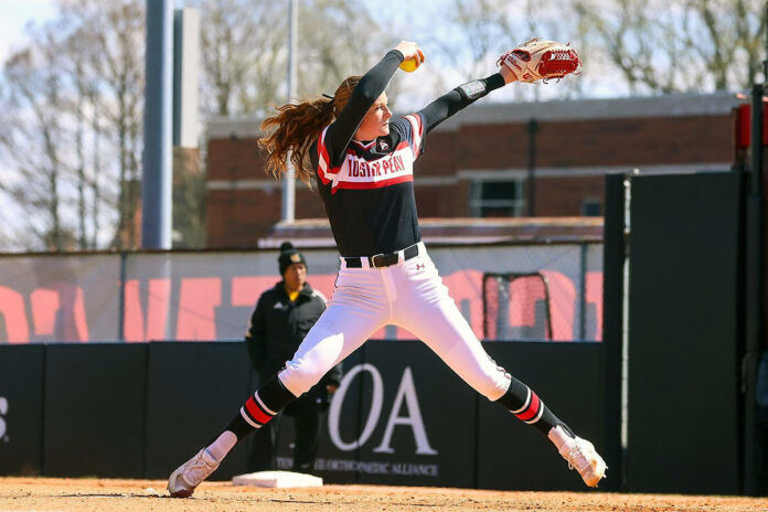 Jordan Benefiel fans 13 as Austin Peay State University Softball shutouts Queens to open ASUN series. (Carder Henry, APSU Sports Information)