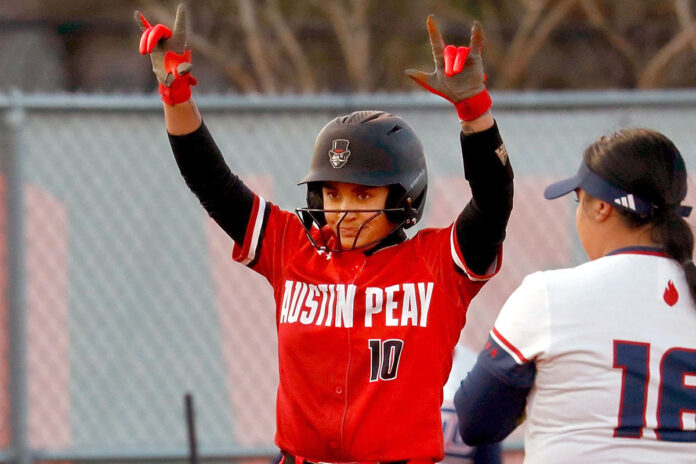 Gabi Apiag’s grand slam powers Austin Peay State University Softball pasts Murray State. (Robert Smith, APSU Sports Information)