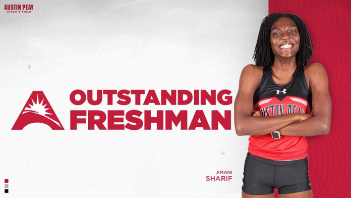 Austin Peay State University Track and Field's Amani Sharif named ASUN Most Outstanding Freshman. (APSU Sports Information)