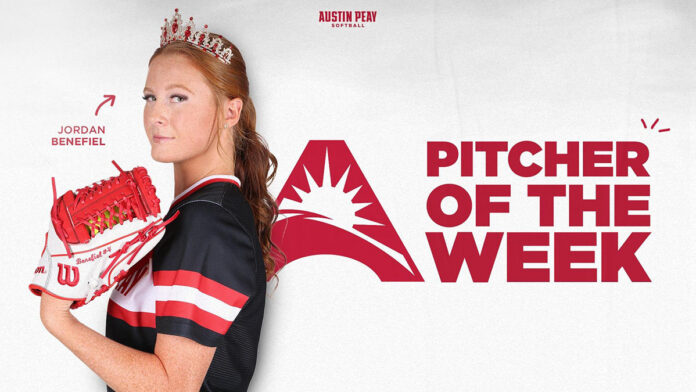 Jordan Benefiel earns Austin Peay State University Softball's first ASUN Pitcher of the Week honor. (APSU Sports Information)