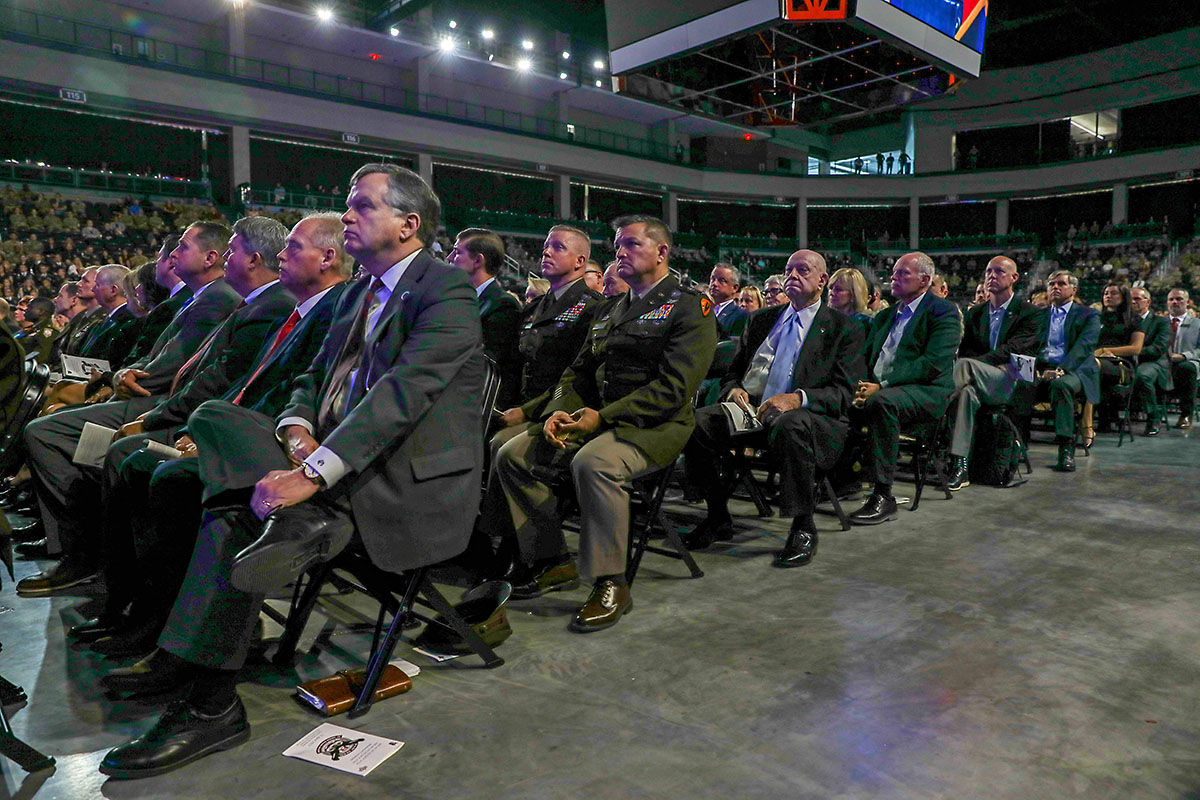 Distinguished guests attend a memorial ceremony April 13, 2023, in Clarksville, Tenn. The ceremony was held to honor the nine Soldiers from Charlie Company, 6th Battalion, 101st Combat Aviation Brigade, 101st Airborne Division (Air Assault), killed in a helicopter accident March 29, 2023. (Sgt. Andrea Notter, 101st Airborne Division) Distinguished guests attend a memorial ceremony April 13, 2023, in Clarksville, Tenn. The ceremony was held to honor the nine Soldiers from Charlie Company, 6th Battalion, 101st Combat Aviation Brigade, 101st Airborne Division (Air Assault), killed in a helicopter accident March 29, 2023. (Sgt. Andrea Notter, 101st Airborne Division)
