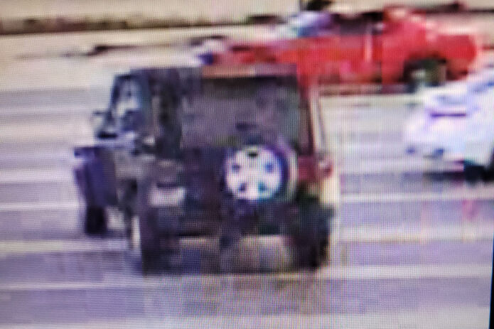 Photo of the 2007-2018 dark grey/black Jeep Wrangler Rubicon the suspect was driving.