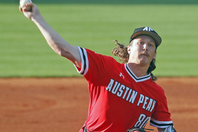 Austin Peay State University Baseball pitcher Jacob Kush wins third straight as Governors down Queens in ASUN series opener. (APSU Sports Information)