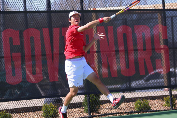 Austin Peay State University Men's Tennis falls to Jacksonville State in regular-season finale. (Maddie Rose, APSU Sports Information)