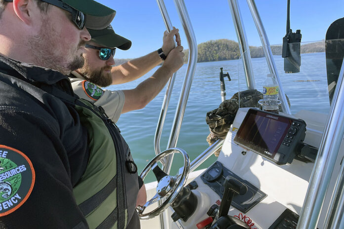 TWRA crew searching Dale Hollow Lake for the missing kayaker.