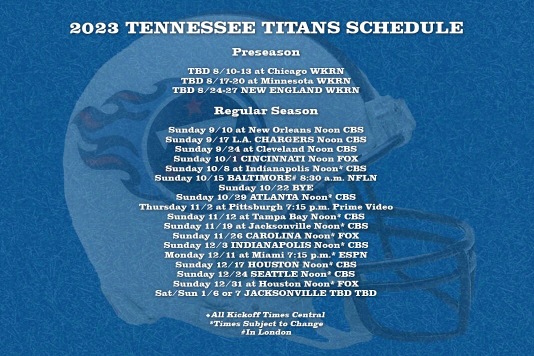 Tennessee Titans release 2023 Regular Season Schedule Clarksville