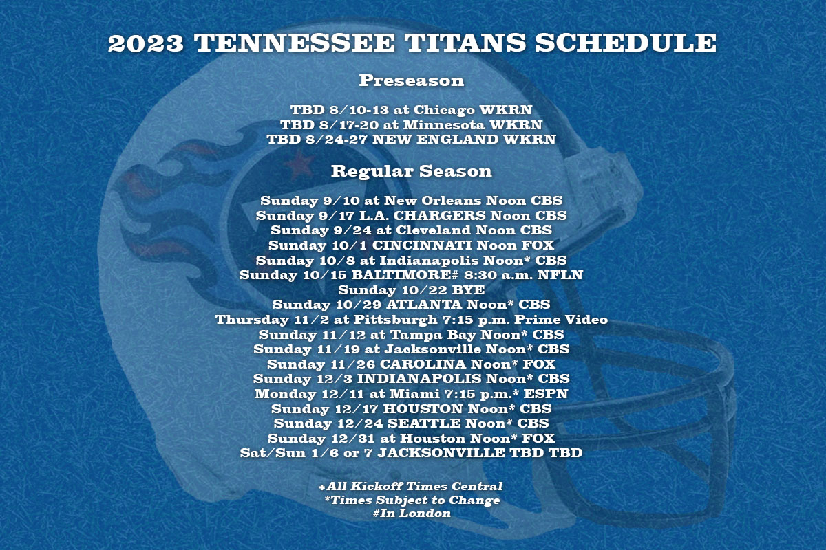 Dates, times for Tennessee Titans' three preseason games announced