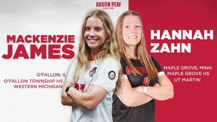 Austin Peay State University Soccer head coach Kim McGowan finalizes 2023 roster with addition of Hannah Zahn and Mackenzie James. (APSU Sports Information)