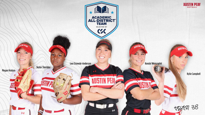 Austin Peay State University Softball has Five Govs earn College Sports Communicators Academic All-District honors. (APSU Sports Information)
