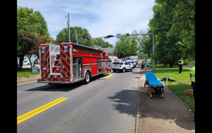 Clarksville Police at a vehicle accident on Madison Street.