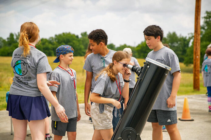 Students search for the sun through telescopes during Austin Peay State University's Space Explorers Camp. (APSU)