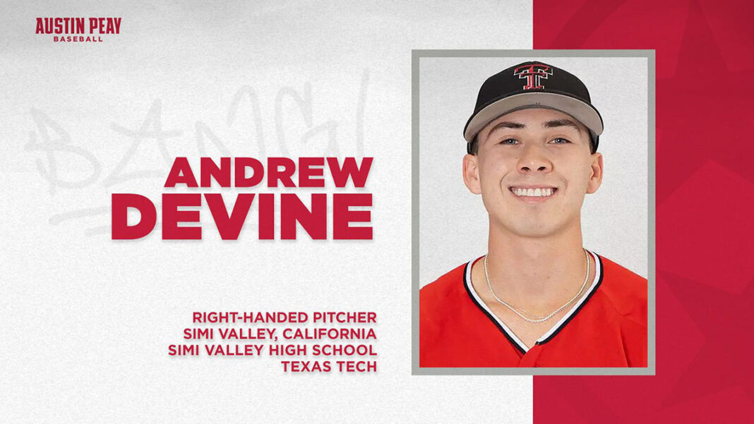 APSU Baseball brings on transfer pitcher Andrew Devine for 2024 Season