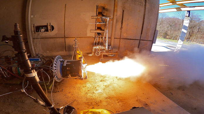 A development motor based on the second-stage solid rocket motor design for NASA’s Mars Ascent Vehicle (MAV) undergoes testing March 29, at Northrop Grumman’s facility in Elkton, Maryland. An important part of the NASA-ESA Mars Sample Return campaign, the MAV would be the first rocket fired off another planet.Credit: NASA