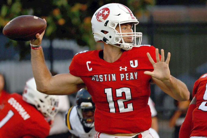 Austin Peay State University Football Sails Past East Tennessee Behind Diliello’s Program-Record Night. (Robert Smith, APSU Sports Information)