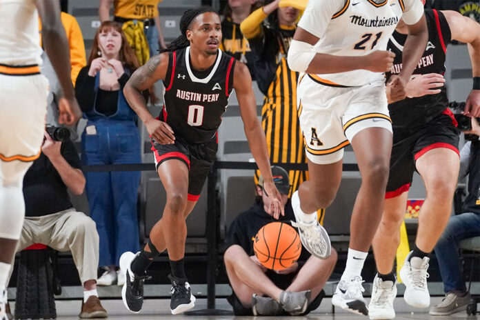 DeMarcus Sharp Again Leads Way in Scoring, Austin Peay State University Men's Basketball Falls at Appalachian State. (Alex Allard, APSU Sports Information)