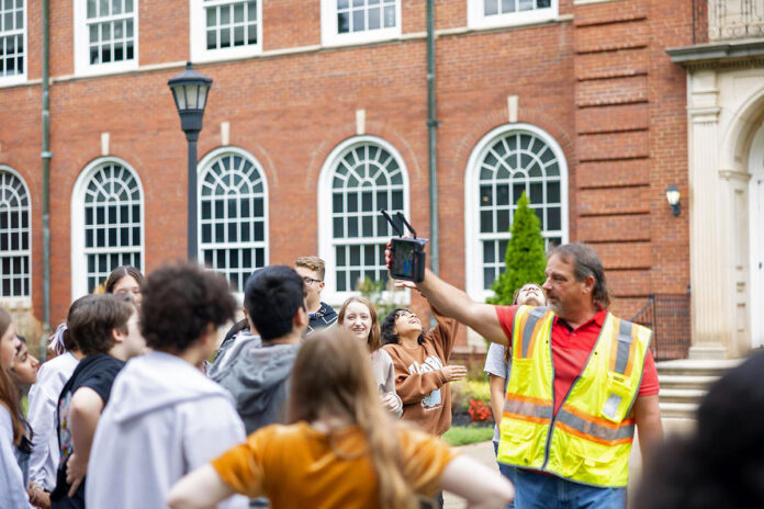 Doug Catellier of the Austin Peay State University GIS Center demonstrates drones to a group of West Creek Middle School students recently. (APSU)
