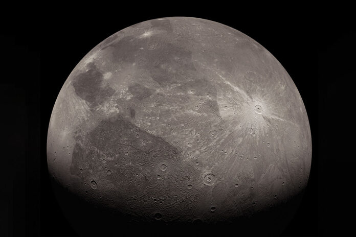 This enhanced image of the Jovian moon Ganymede was obtained by the JunoCam imager aboard NASA’s Juno spacecraft during the mission’s June 7th, 2021, flyby of the icy moon. Data from that pass has been used to detect the presence of salts and organics on Ganymede. (NASA/JPL-Caltech/SwRI/MSSS/Kalleheikki Kannisto © CC BY)