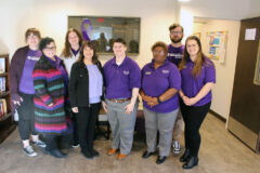 SafeHouse staff shown from left are, Jamie Bennett, Leah Shields, Anastasia O’Neill, Jodi McBryant, Lex Kaskey, Gail Hodges, Josh Bertram, and Treytin Maynard.