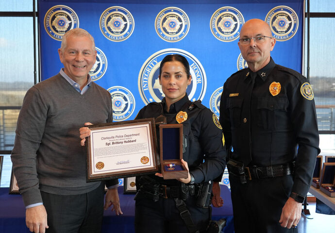 Clarksville Mayor Joe Pitts, Sgt. Brittany Hubbard, CPD Chief David Crockarell