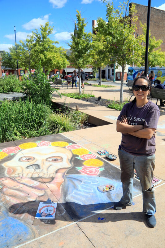 Knoxville’s Sonia Summers working on her chalk art piece, Memento Mori – Remember Death. – It’s a reminder to live like you were dying Knoxville’s Sonia Summers working on her chalk art piece, Memento Mori – Remember Death. – It’s a reminder to live like you were dying