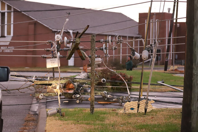 CDE Lightband crews are working as quickly as possible to repair down power lines and poles. (CDE Lightband)