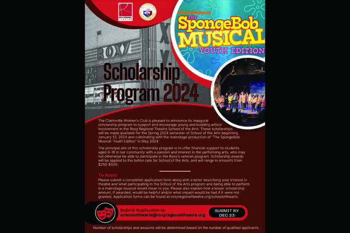 Roxy Regional Theatre announces Scholarships Available for Spring 2024 School of the Arts