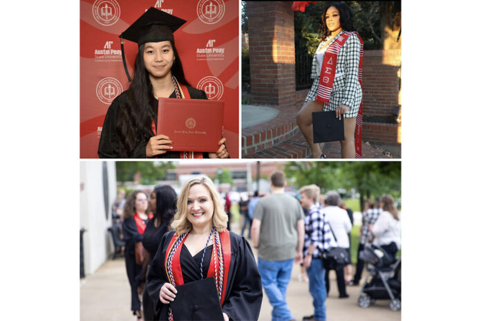 (L to R) Austin Peay State University alumni, from top left: Alyssa Young, Zhariah Walker and Jennifer Stevens. (APSU)