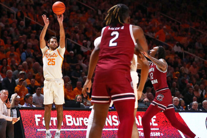 Tennesseee Men's Basketball senior Santiago Vescovi had 10 points and 2 steals in loss to South Carolina. (UT Athletics)