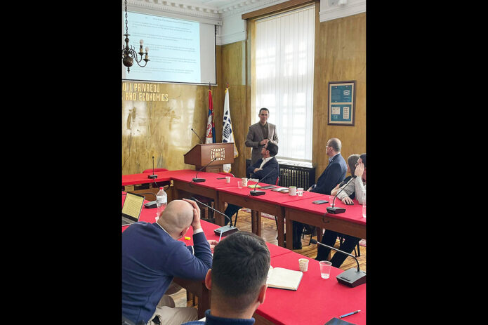 Austin Peay State University Assistant Professor Dr. Rudy Baker delivers a lecture on command responsibility in international criminal law at the IIPE Winter School. (APSU)