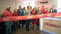 Furniture Connection’s David Berggren and Danielle Berggren cut the ribbon to open the new EdTech Studio at Austin Peay State University on March 11th. (Madison Casey, APSU)