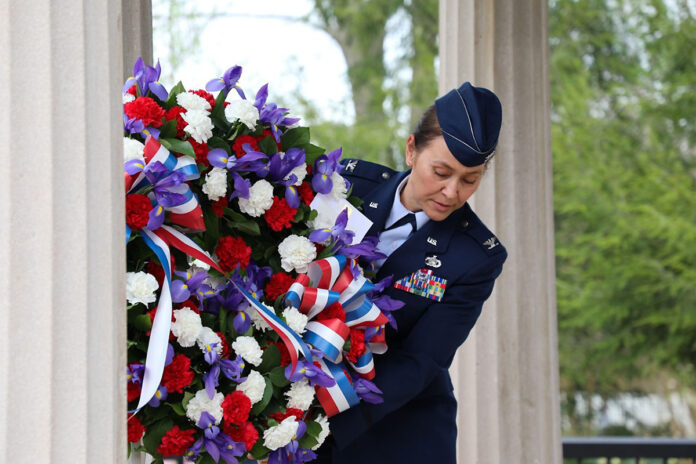Col. Linda Kieser, Tennessee’s Deputy Chief of Staff for Human Resources, lays a wreath at the tomb of President Andrew Jackson during a ceremony honoring his 257th birthday at The Hermitage, March 15th. (Sgt. 1st Class Timothy Cordeiro)