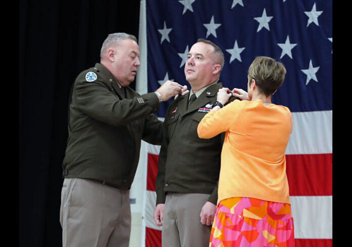 Tennessee’s Assistant Adjutant General-Army, Steven Turner, is promoted to the rank of brigadier general by Tennessee’s Adjutant General, Maj. Gen. Warner Ross, and Turner’s wife, Stacey, during a ceremony at the Tennessee National Guard’s Joint Forces Headquarters in Nashville, March 3rd. (Lt. Col. Darrin Haas)