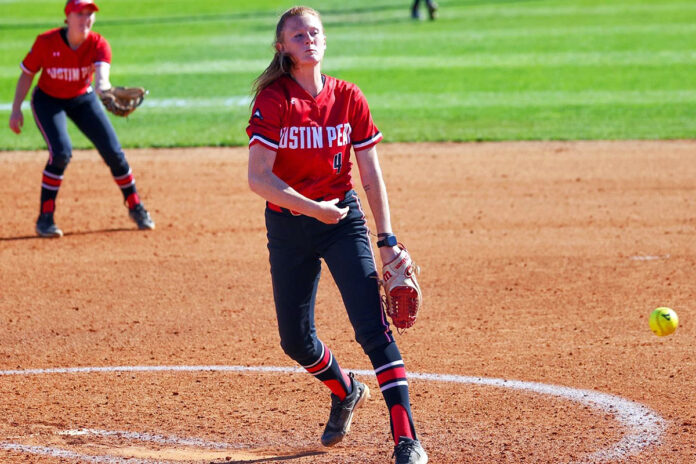 Jordan Benefiel Reaches 500 Strikeouts in Austin Peay State University Softball Doubleheader Loss to Eastern Kentucky. (Alex Allard, APSU Sports Information)