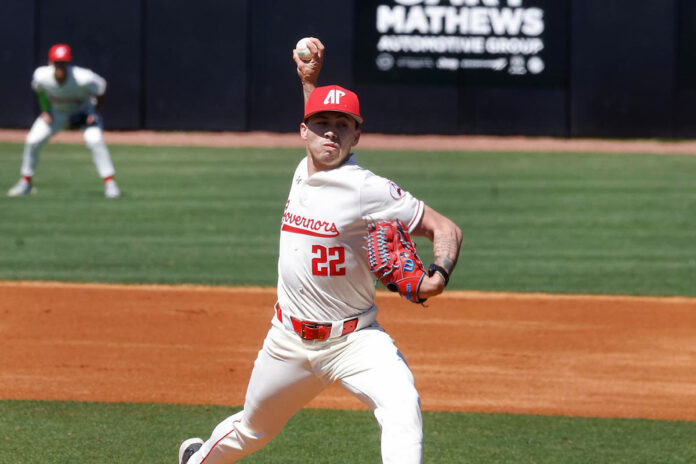 Andrew Devine Nearly Perfect, Offense Powers Up as Ausitn Peay State University Baseball Levels ASUN Series with Bellarmine. (Robert Smith, APSU Sports Information)