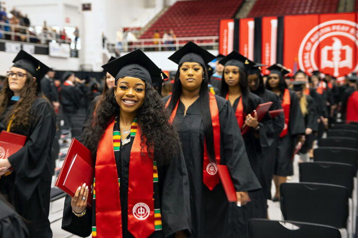 Austin Peay State University graduates celebrate their achievements during a commencement ceremony hosted on December 15th, 2023, in the Dunn Center. (Jaylon Gonzales, APSU)