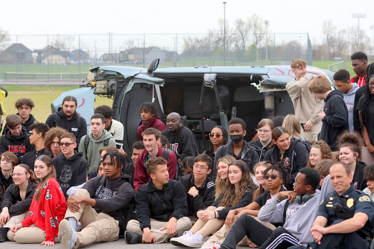 West Creek High School Criminal Justice Academy students are treated to mock crash demonstration by local first responders. (Tony Centonze, Clarksville Living Magazine)
