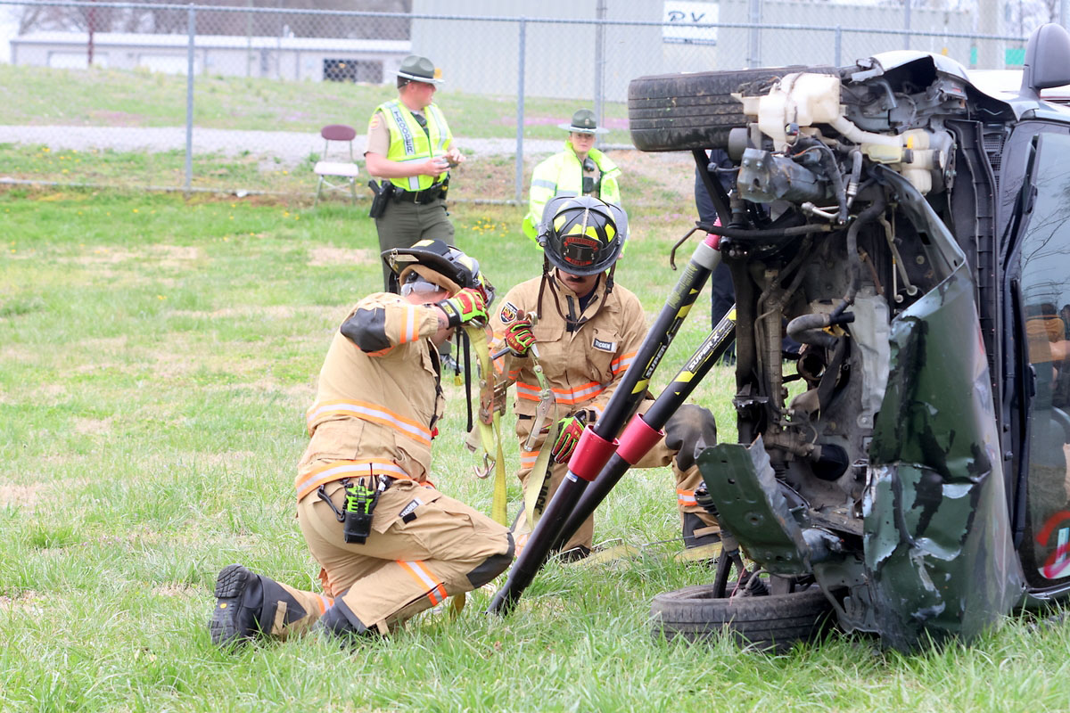 West Creek High School Criminal Justice Academy students are treated to mock crash demonstration by local first responders. (Tony Centonze, Clarksville Living Magazine)