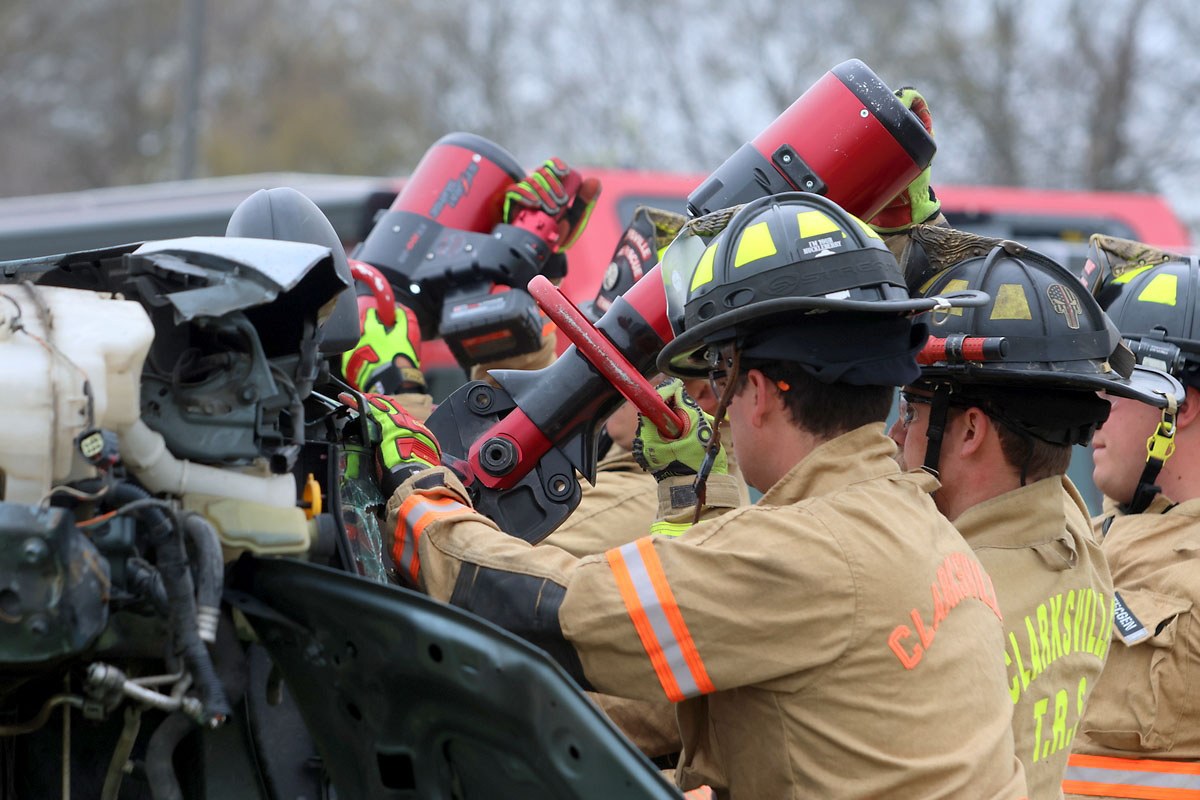 West Creek High School Criminal Justice Academy students are treated to mock crash demonstration by local first responders. (Tony Centonze, Clarksville Living Magazine)
