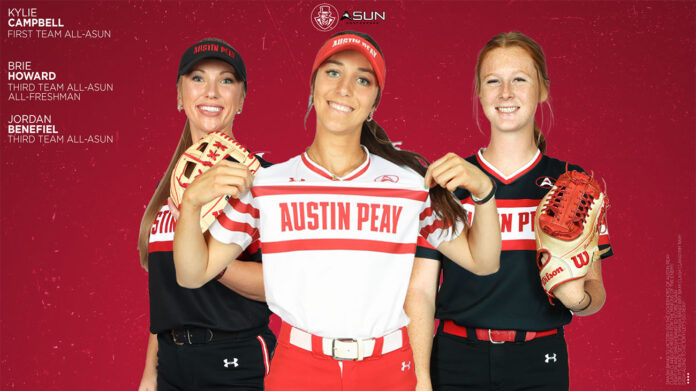 Austin Peay State University Softball's Kylie Campbell, Jordan Benefiel, Brie Howard named to All-ASUN Softball Teams. (APSU Sports Information)